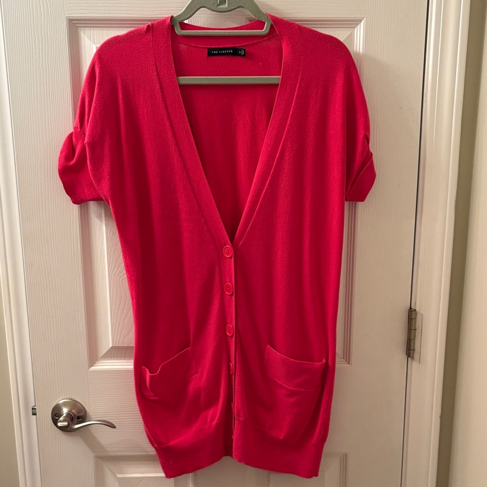 The Limited Vivid Red Short Sleeve Cardigan